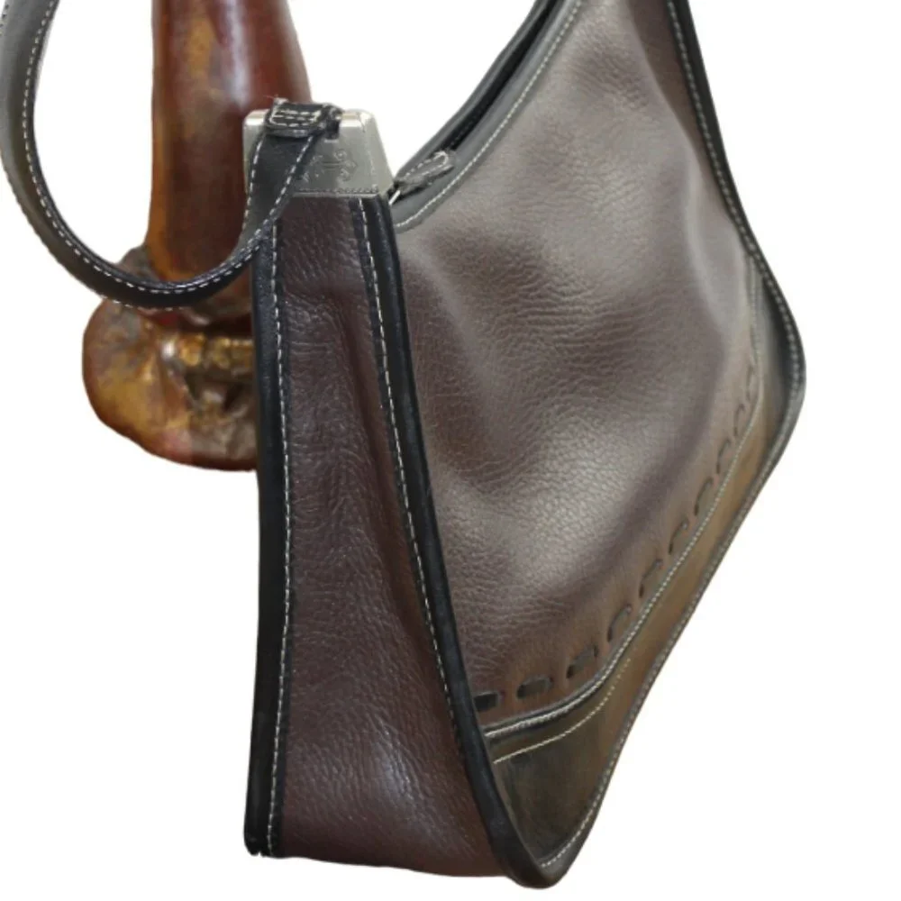 Brighton Brown And Black Two Tone Leather Vintage Shoulder Style Bag